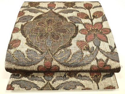 平和屋着物＊夏物 全通柄袋帯 更紗花文 金糸 正絹 逸品 DABA0260cm