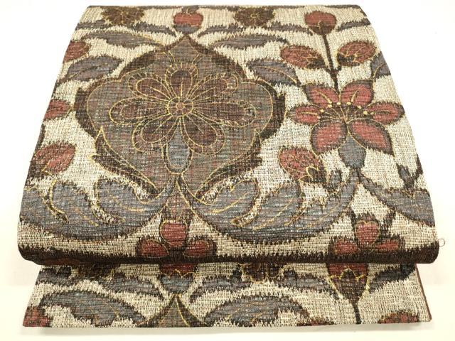 平和屋着物＊夏物 全通柄袋帯 更紗花文 金糸 正絹 逸品 DABA0260cm