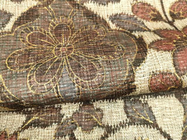 平和屋着物＊夏物 全通柄袋帯 更紗花文 金糸 正絹 逸品 DABA0260cm