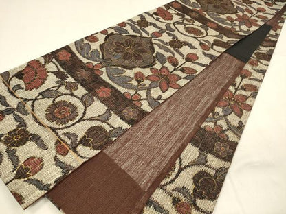 平和屋着物＊夏物 全通柄袋帯 更紗花文 金糸 正絹 逸品 DABA0260cm