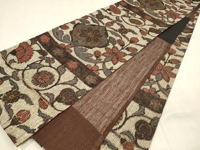 平和屋着物＊夏物 全通柄袋帯 更紗花文 金糸 正絹 逸品 DABA0260cm