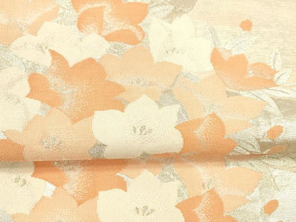平和屋着物＊夏物 六通柄袋帯 流水草花文 銀糸 正絹 逸品 DABA0264cm