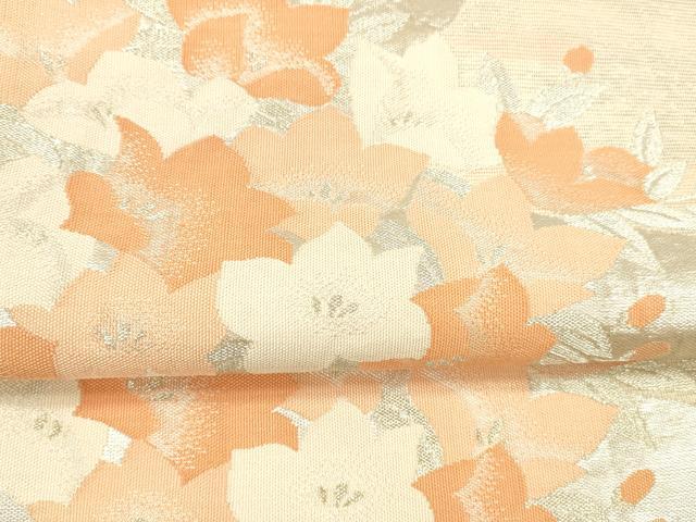 平和屋着物＊夏物 六通柄袋帯 流水草花文 銀糸 正絹 逸品 DABA0264cm