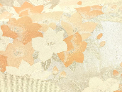 平和屋着物＊夏物 六通柄袋帯 流水草花文 銀糸 正絹 逸品 DABA0264cm