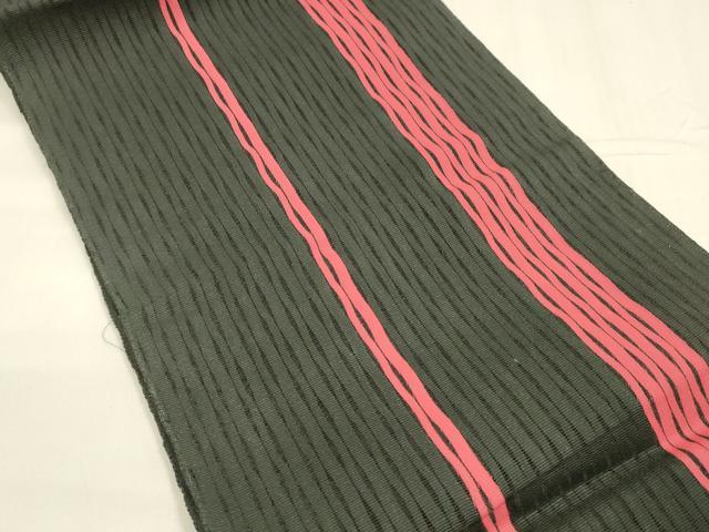平和屋着物＊夏物 八寸名古屋帯 間道 黒地 正絹 逸品 DABA0271cm