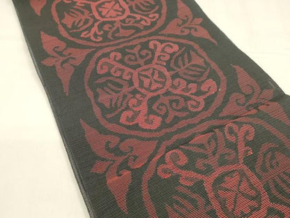 平和屋着物＊夏物 八寸名古屋帯 抽象文様 黒地 DABA0275cm