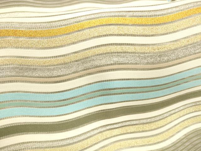 平和屋着物＊夏物　絽綴れ　八寸名古屋帯　よろけ縞　金銀糸　正絹　逸品　DABA0282cm