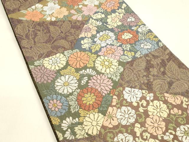 平和屋着物▽スリーシーズン 春夏秋 六通柄袋帯 唐織 松皮取草花文 金糸 正絹 逸品 DABA0283cm