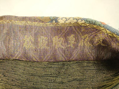 平和屋着物▽スリーシーズン 春夏秋 六通柄袋帯 唐織 松皮取草花文 金糸 正絹 逸品 DABA0283cm