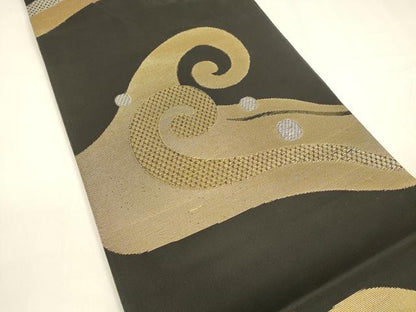 平和屋着物＊夏物 六通柄 本袋帯 流水文 黒地 金銀糸 正絹 逸品 DABA0284cm