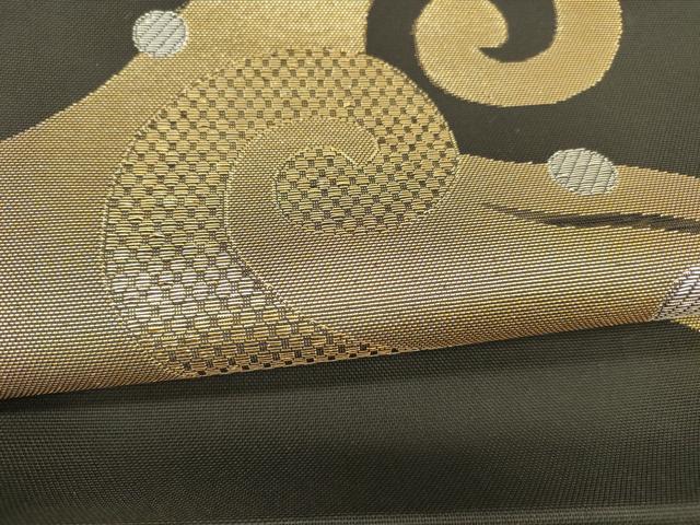 平和屋着物＊夏物 六通柄 本袋帯 流水文 黒地 金銀糸 正絹 逸品 DABA0284cm