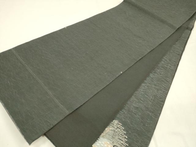 平和屋着物＊夏物 太鼓柄袋帯 ぜんまい紬 草葉文 梟 黒地 金糸 正絹 逸品 DABA0288cm
