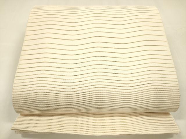平和屋着物＊夏物 絽綴れ 八寸名古屋帯 よろけ縞 肌色 正絹 逸品 DABA0289cm