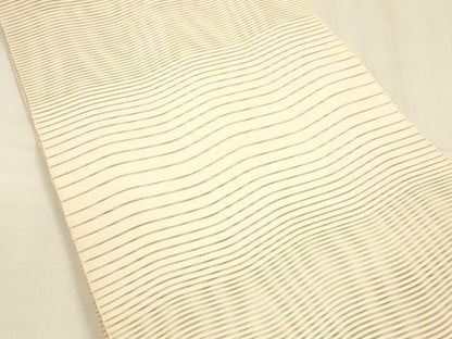 平和屋着物＊夏物 絽綴れ 八寸名古屋帯 よろけ縞 肌色 正絹 逸品 DABA0289cm