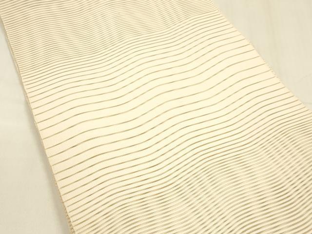 平和屋着物＊夏物 絽綴れ 八寸名古屋帯 よろけ縞 肌色 正絹 逸品 DABA0289cm