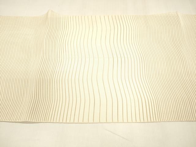 平和屋着物＊夏物 絽綴れ 八寸名古屋帯 よろけ縞 肌色 正絹 逸品 DABA0289cm
