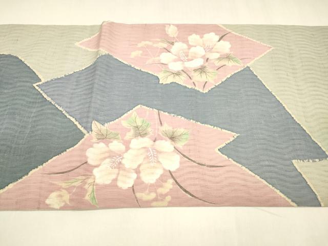 平和屋着物＊夏物 太鼓柄袋帯 生紬 草花文 銀彩 正絹 逸品 DABA0291cm