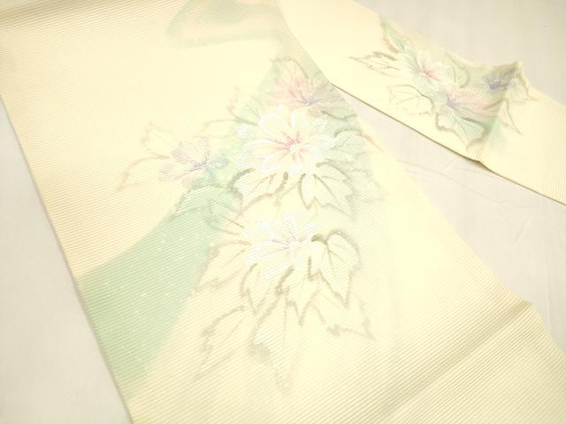 平和屋着物＊夏物 九寸名古屋帯 手描き 流水草花文 正絹 逸品 DABA0300cm
