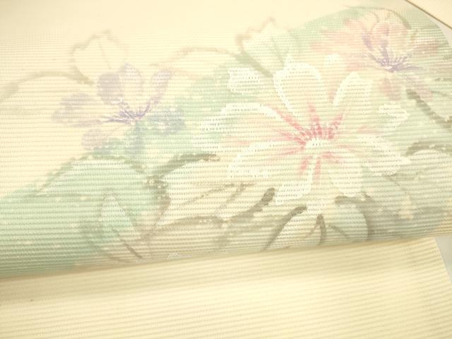 平和屋着物＊夏物 九寸名古屋帯 手描き 流水草花文 正絹 逸品 DABA0300cm