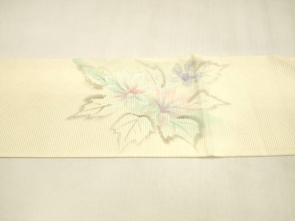 平和屋着物＊夏物 九寸名古屋帯 手描き 流水草花文 正絹 逸品 DABA0300cm