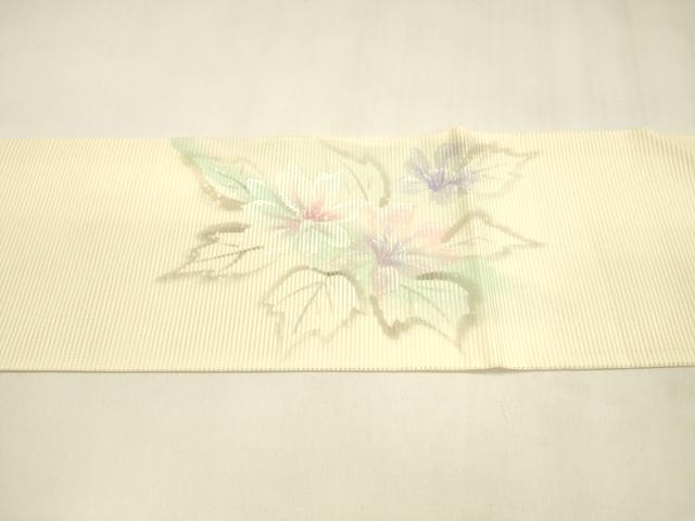 平和屋着物＊夏物 九寸名古屋帯 手描き 流水草花文 正絹 逸品 DABA0300cm