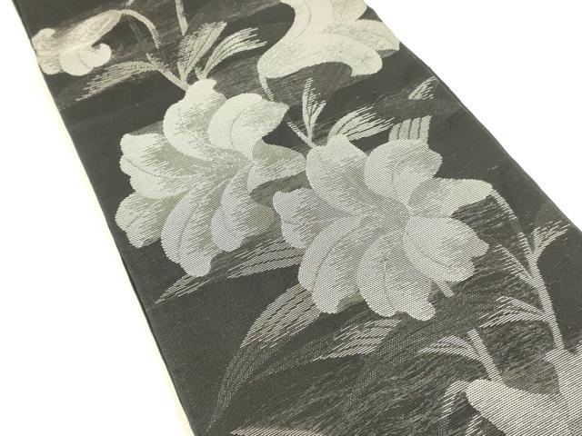 平和屋着物＊夏物　六通柄　本袋帯　百合　黒地　銀糸　正絹　逸品　DABA0304cm