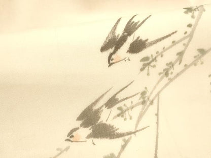 平和屋着物＊夏物 絹芭蕉 九寸名古屋帯 作家物 手描き 燕枝葉文 正絹 逸品 DABA0306cm