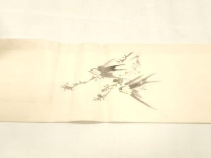 平和屋着物＊夏物 絹芭蕉 九寸名古屋帯 作家物 手描き 燕枝葉文 正絹 逸品 DABA0306cm