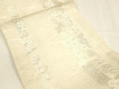 平和屋着物＊夏物 つけ帯 唐織 草花間道 銀糸 正絹 逸品 DABA0309cm