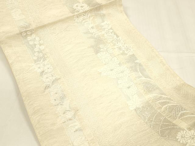 平和屋着物＊夏物 つけ帯 唐織 草花間道 銀糸 正絹 逸品 DABA0309cm
