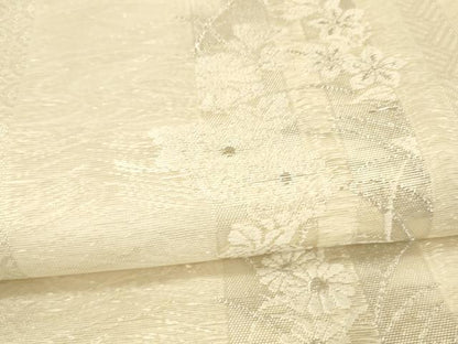 平和屋着物＊夏物 つけ帯 唐織 草花間道 銀糸 正絹 逸品 DABA0309cm