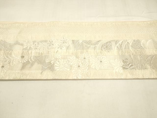 平和屋着物＊夏物 つけ帯 唐織 草花間道 銀糸 正絹 逸品 DABA0309cm