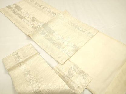 平和屋着物＊夏物 つけ帯 唐織 草花間道 銀糸 正絹 逸品 DABA0309cm