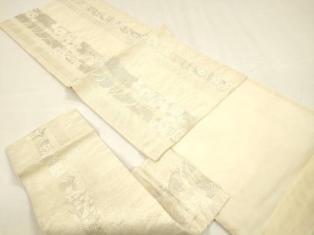 平和屋着物＊夏物 つけ帯 唐織 草花間道 銀糸 正絹 逸品 DABA0309cm