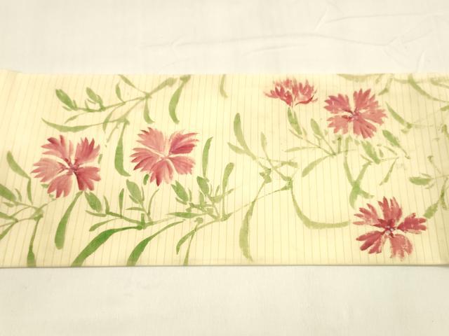 平和屋着物＊夏物 絽塩瀬 九寸名古屋帯 作家物 手描き 草花文 鎌 正絹 逸品 DABA0317cm