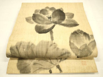 平和屋着物＊夏物 六通柄 京袋帯 作家物 手描き 蓮 麻 逸品 DABA0318cm