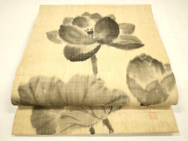平和屋着物＊夏物 六通柄 京袋帯 作家物 手描き 蓮 麻 逸品 DABA0318cm
