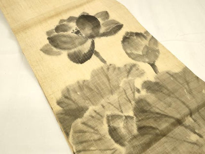 平和屋着物＊夏物 六通柄 京袋帯 作家物 手描き 蓮 麻 逸品 DABA0318cm