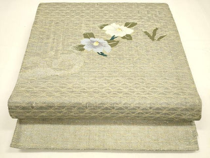 平和屋着物＊夏物 六通柄袋帯 流水草花文 金糸 正絹 逸品 DABA0319cm