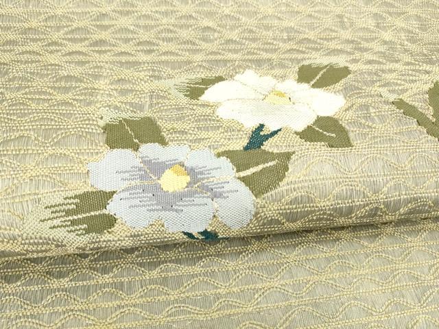 平和屋着物＊夏物 六通柄袋帯 流水草花文 金糸 正絹 逸品 DABA0319cm