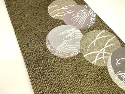 平和屋着物＊夏物 六通柄袋帯 流水草葉丸文 金銀糸 正絹 逸品 DABA0320cm