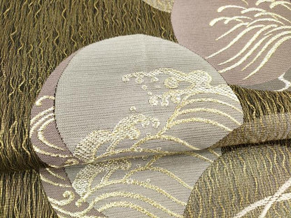 平和屋着物＊夏物 六通柄袋帯 流水草葉丸文 金銀糸 正絹 逸品 DABA0320cm