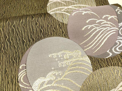 平和屋着物＊夏物 六通柄袋帯 流水草葉丸文 金銀糸 正絹 逸品 DABA0320cm