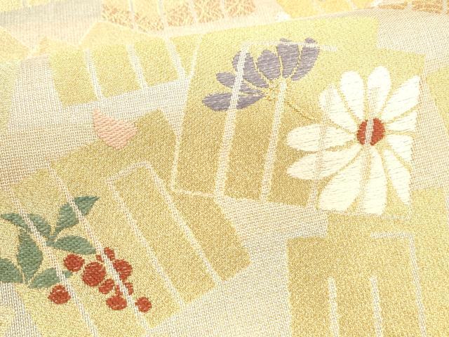 平和屋着物＊夏物 両面 六通柄袋帯 唐織 源氏香南天流水花文 文字文 金銀糸 正絹 逸品 DABA0322cm