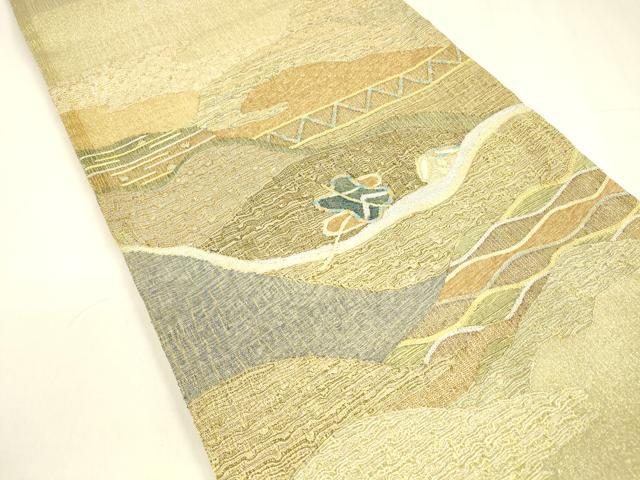 平和屋着物＊夏物 太鼓柄袋帯 抽象文様 金銀糸 正絹 逸品 DABA0323cm