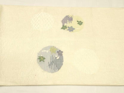 平和屋着物▽スリーシーズン 春夏秋 太鼓柄袋帯 すくい織 草花丸文 金糸 正絹 逸品 DABA0325cm