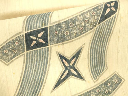 平和屋着物＊夏物 九寸名古屋帯 型染 作家物 抽象文様 麻 逸品 DABA0327cm
