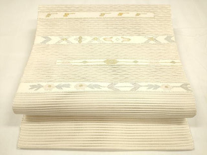 平和屋着物＊夏物 絽綴れ 八寸名古屋帯 横段抽象文 金銀糸 正絹 逸品 DABA0331cm