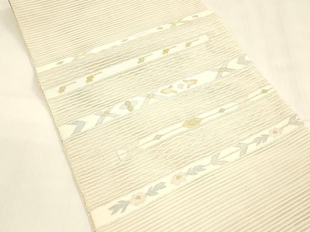 平和屋着物＊夏物 絽綴れ 八寸名古屋帯 横段抽象文 金銀糸 正絹 逸品 DABA0331cm