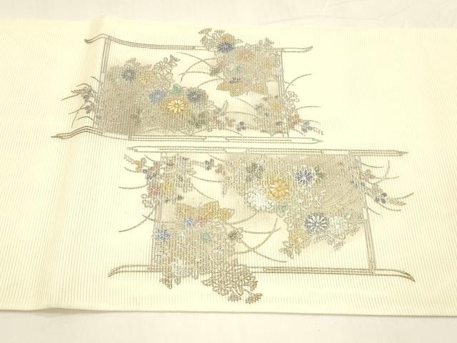 平和屋着物＊夏物　太鼓柄袋帯　螺鈿　飛鶴流水草花文　金銀彩　正絹　逸品　DABA0333cm 平和屋着物＊夏物 太鼓柄袋帯 螺鈿 飛鶴流水草花文 金銀彩 正絹 逸品